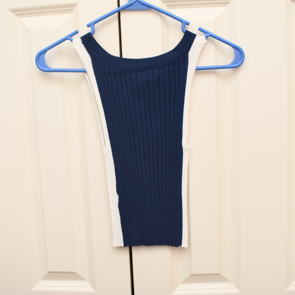 Blue/White Ribbed Tank Top - Picture 5 of 8